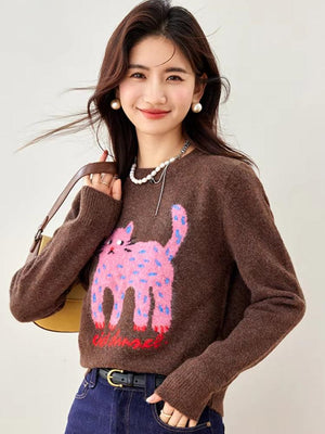 Y2K Pink Cat Sweater