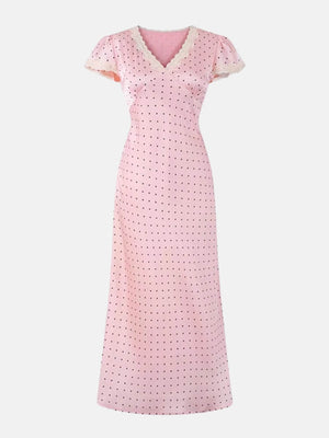 Y2K Pink Polka Dot Maxi Dress view 2 | MAUVSTUDIO®