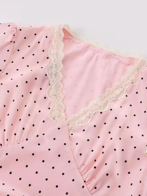 Y2K Pink Polka Dot Maxi Dress view 3 | MAUVSTUDIO®