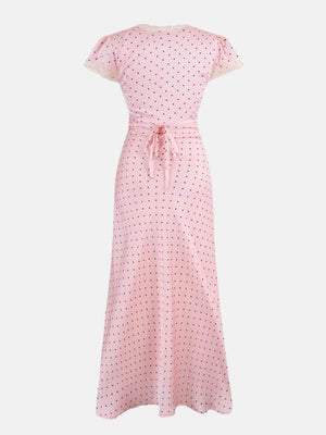 Y2K Pink Polka Dot Maxi Dress view 4 | MAUVSTUDIO®
