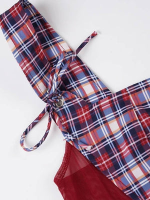 Y2K Plaid Crop Top with sheer mesh, Y2K crop top styled with low rise bottoms