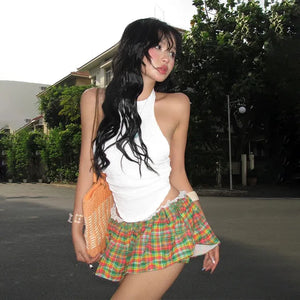 , Y2K skirt styled with a crop top