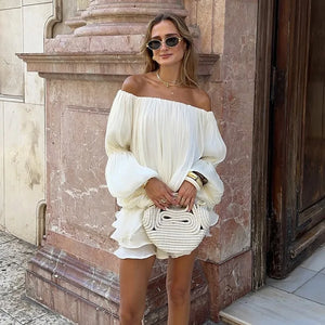 Y2K Pleated Off Shoulder Mini Dress view 12 | MAUVSTUDIO®