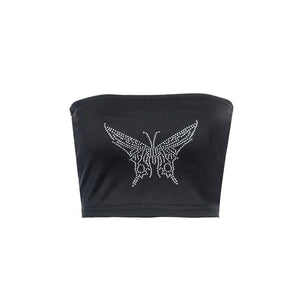 Y2K Rhinestone Butterfly Tube Top