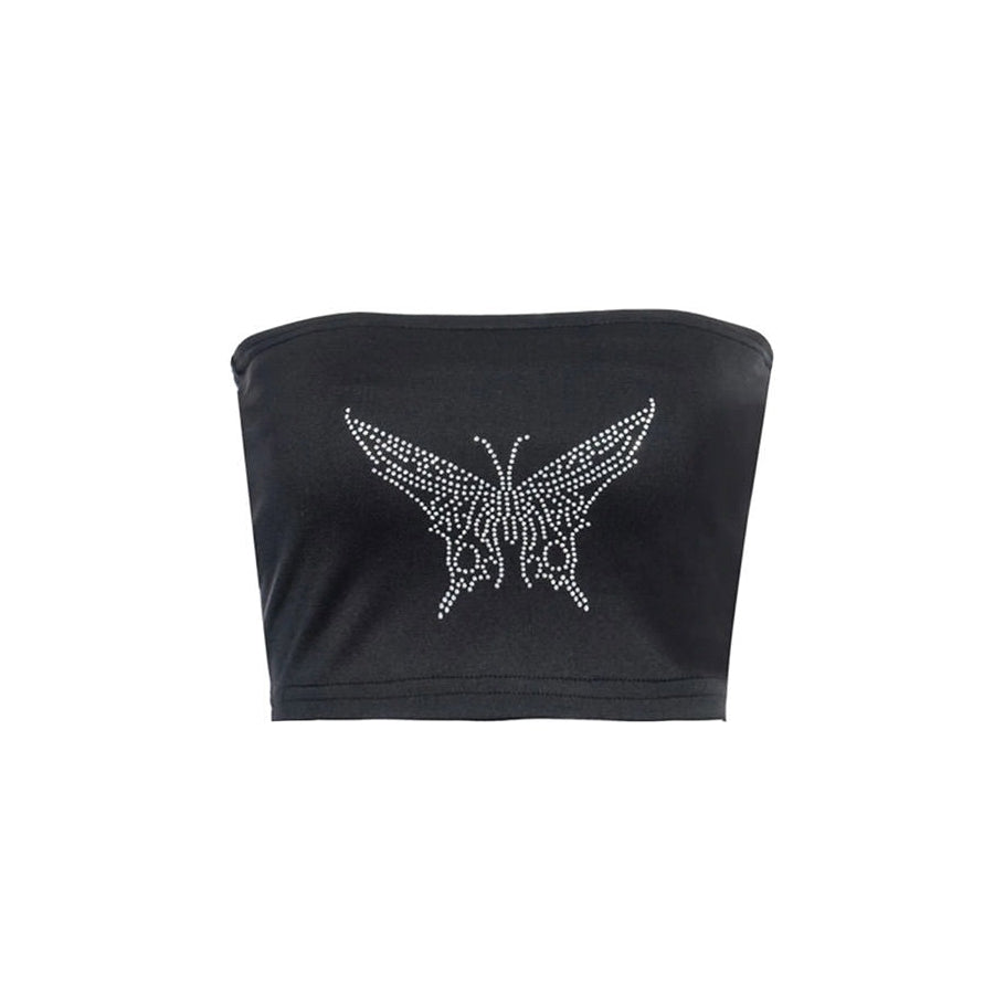Y2K Rhinestone Butterfly Tube Top