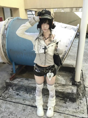 Cardigan Y2K Grunge Strass Superposé