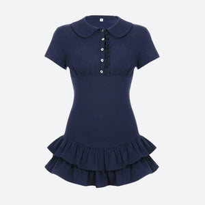 Y2K Ruffled Polo Mini Dress view 2 | MAUVSTUDIO®
