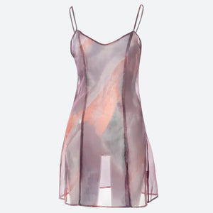 Y2K Sheer Mesh Slit Mini Dress view 3 | MAUVSTUDIO®