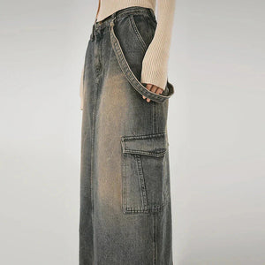 Y2K Side Strap Cargo Maxi Skirt
