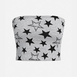 Y2K Star Bandeau Crop Top with cropped cut, Y2K tube top styled with low rise bottoms