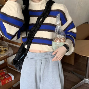 Y2K Striped Crop Sweater