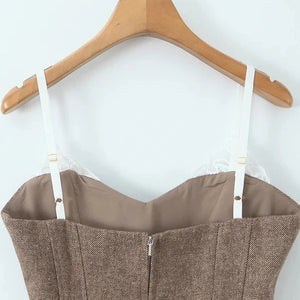 Y2K Tweed Corset Top with lace trim, Y2K corset styled with low rise bottoms
