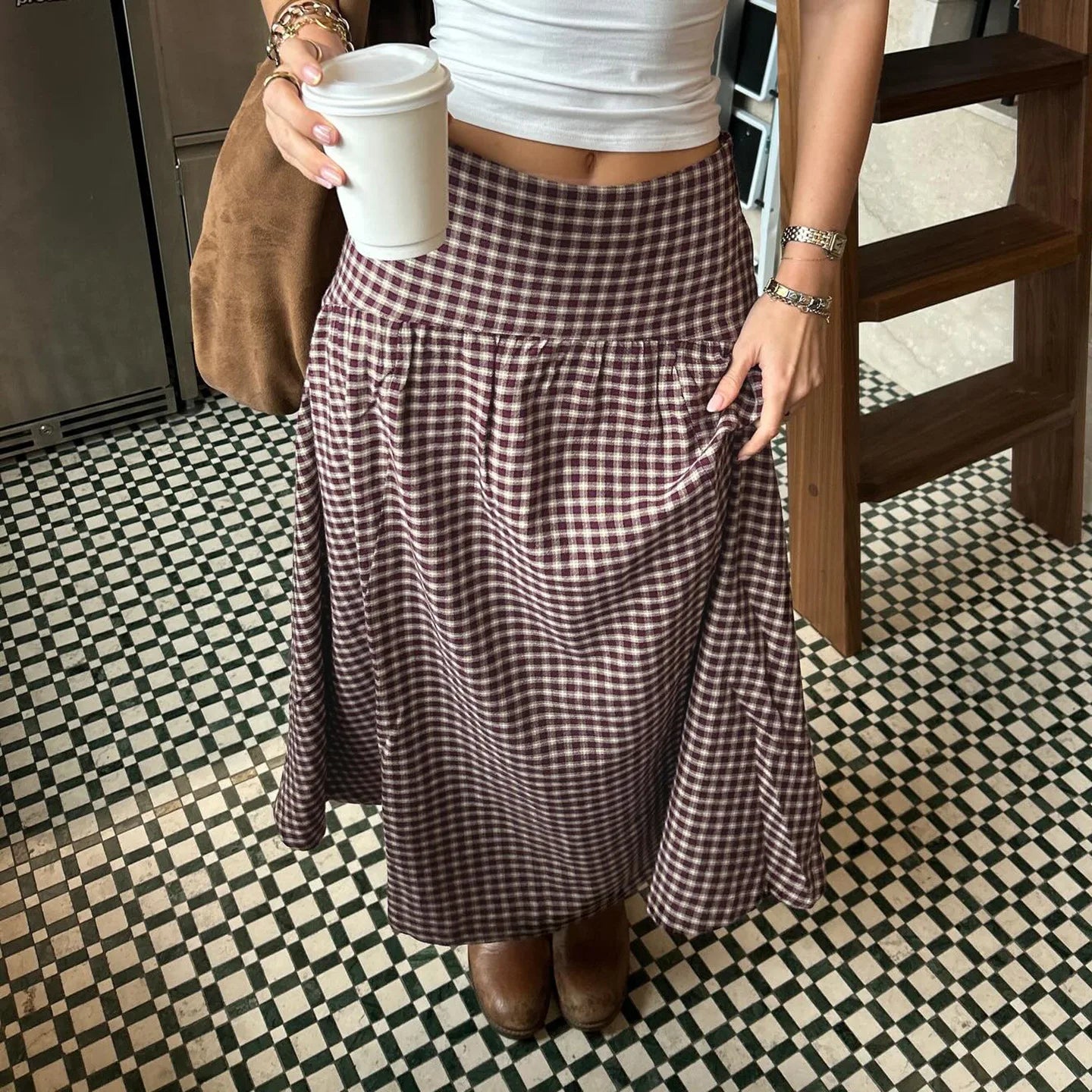 , Y2K skirt styled with a crop top