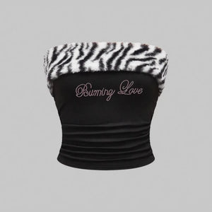 Y2K Zebra Tube Top with cropped cut, Y2K tube top styled with low rise bottoms
