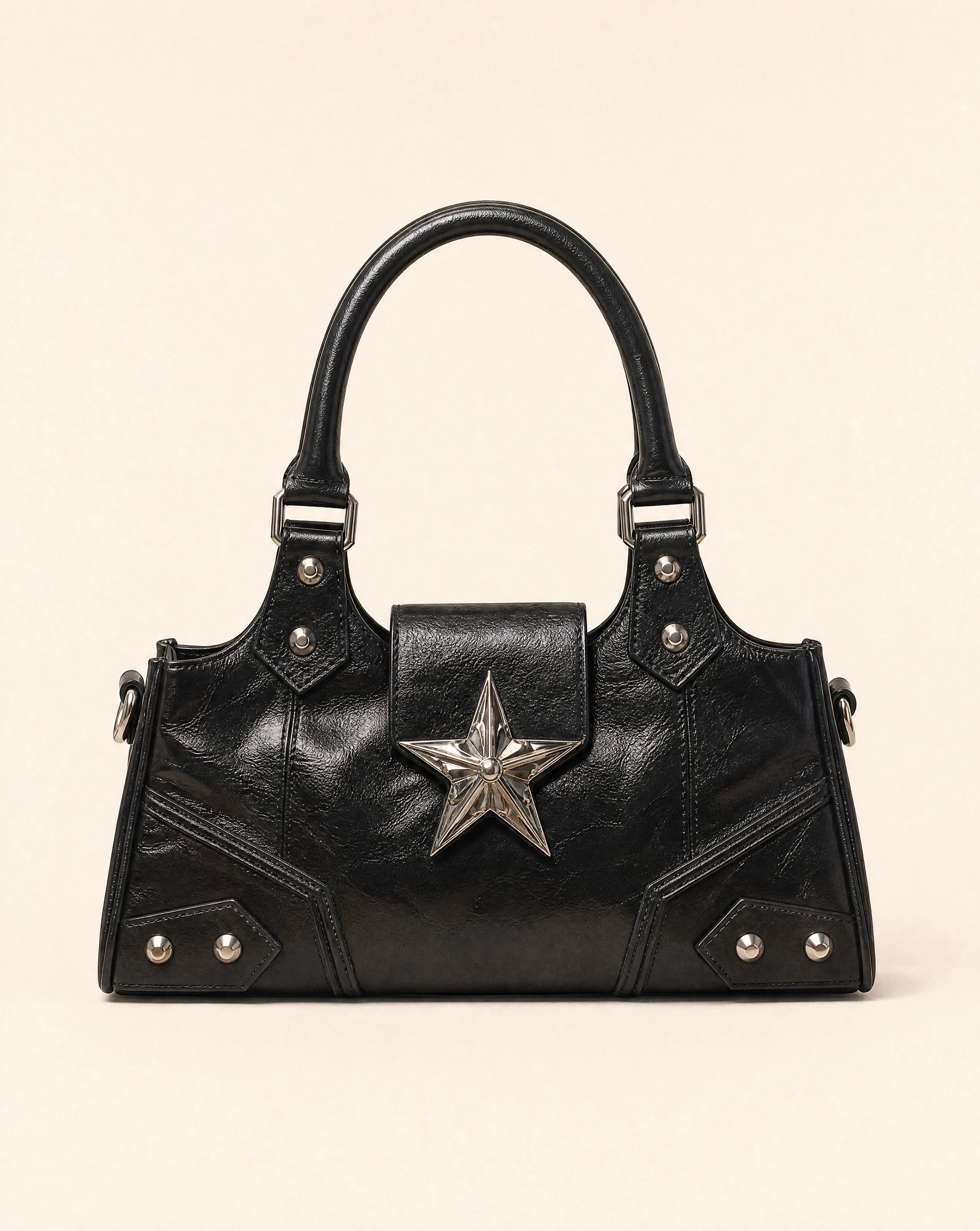 Y2K Grunge Star Detail Black Bucket Bag