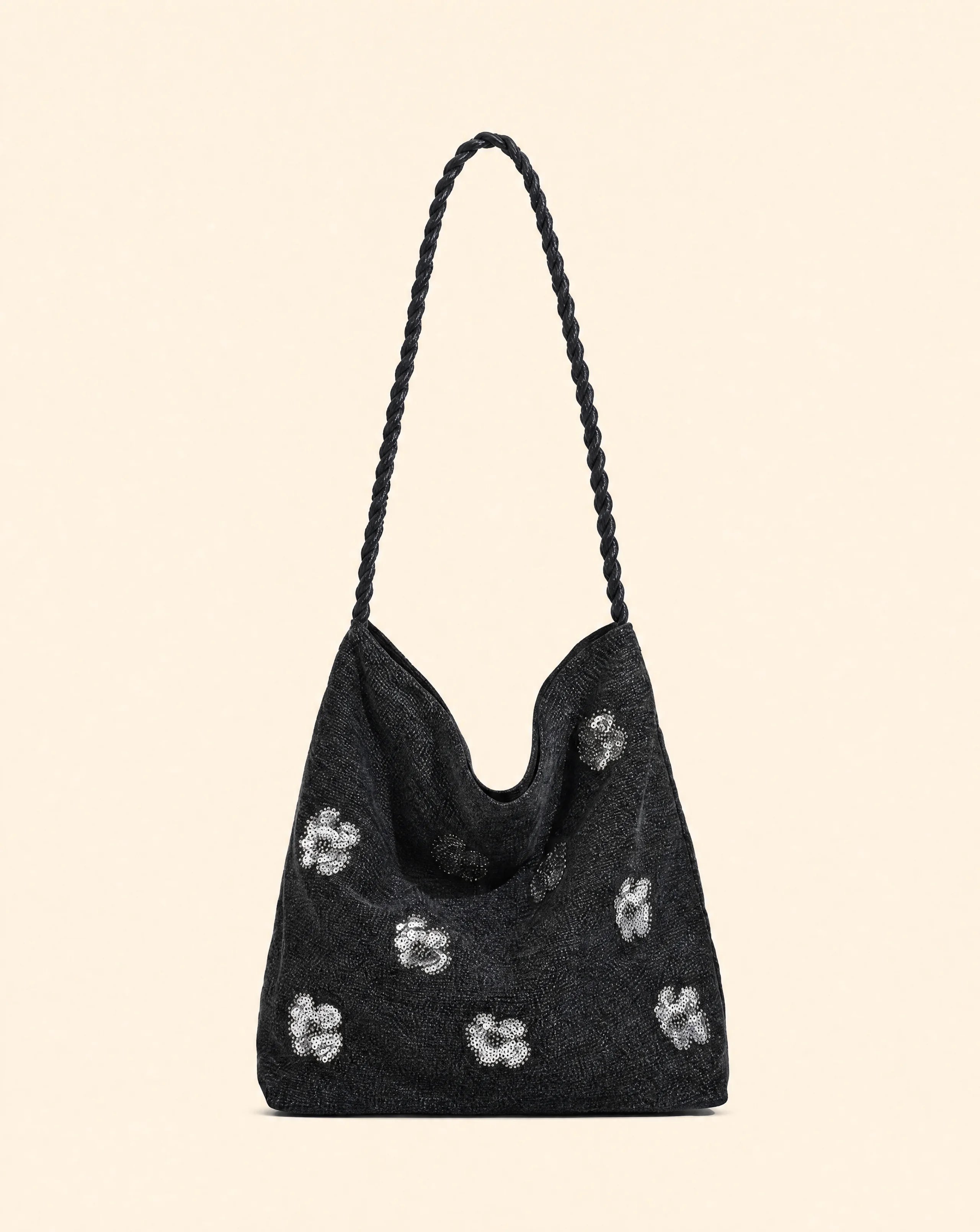 Y2K Denim Sequin Floral Bucket Shoulder Bag