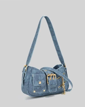 Y2K Hobo Bag Belt Buckle Detail-Blue