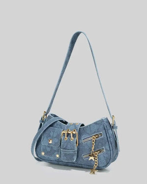 Y2K Hobo Bag Belt Buckle Detail-Blue