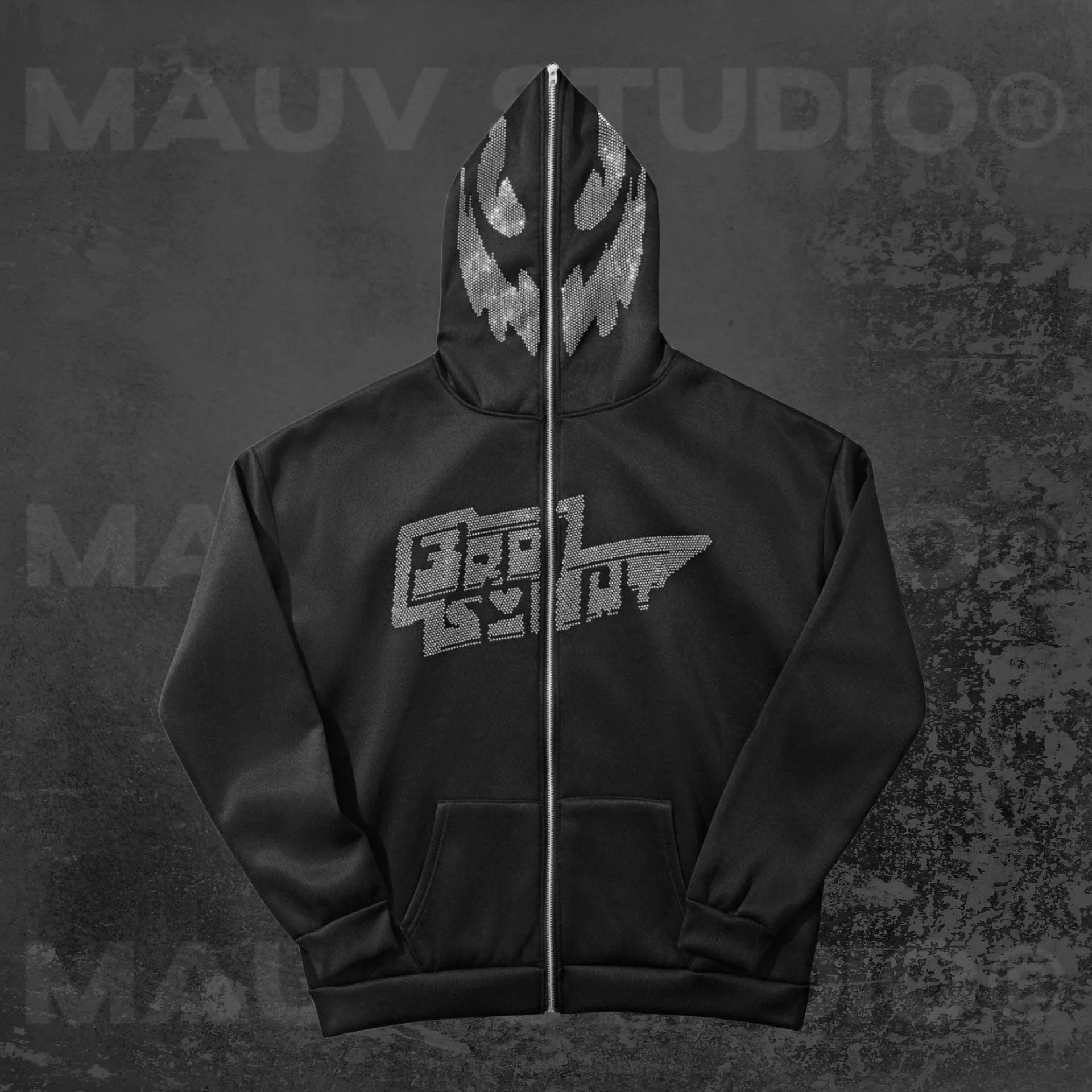 MAEHARRT Men's Y2K Zip Up Hoodie – Retro Rhinestone Oversized Streetwear, Punk Goth Aesthetic (Large)