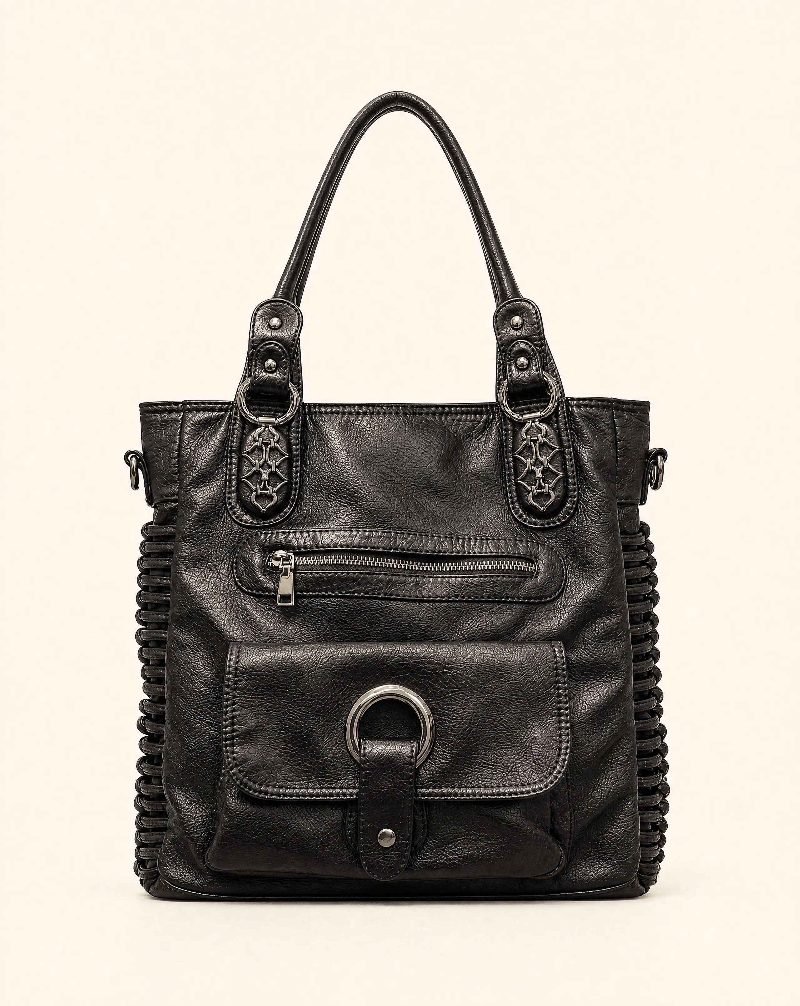 Y2K Vintage Schwarze Schultertasche mit Ring