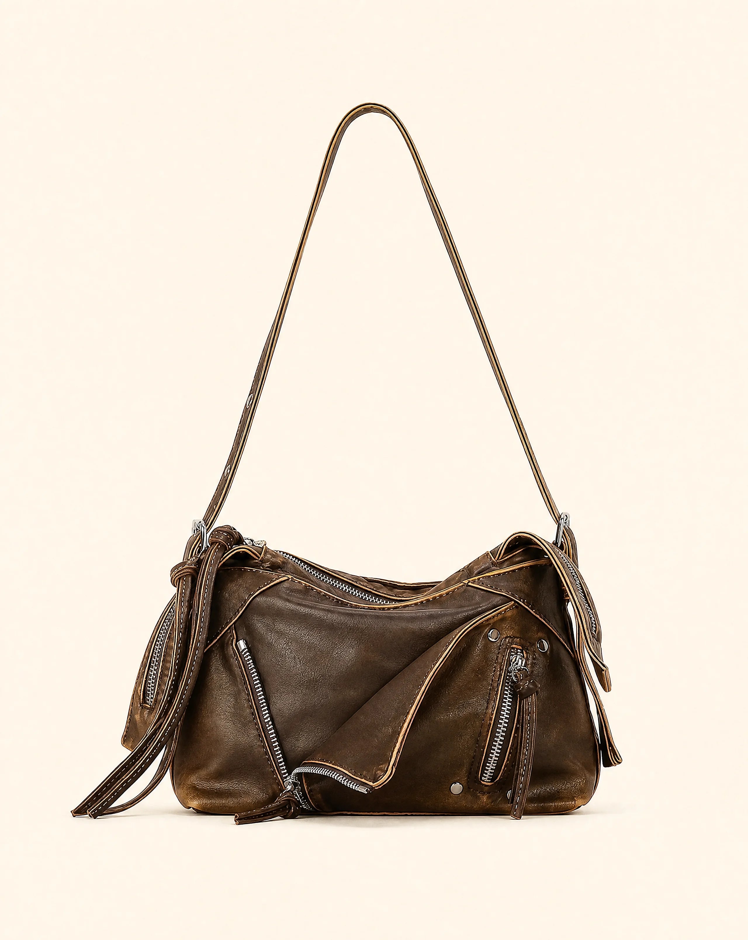 Y2K Zipper Tassel Moto Shoulder Bag