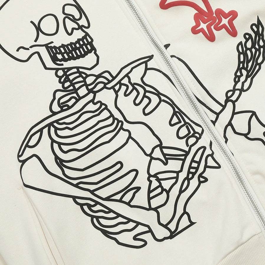 Skeleton Zip-Up Hoodie - Y2K Streetwear – MAUVSTUDIO®