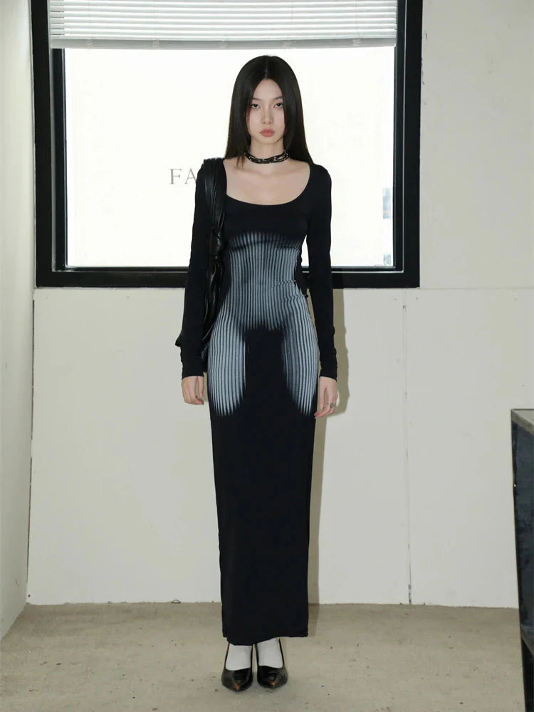 3D Body Print Maxi Dress-Mauv Studio