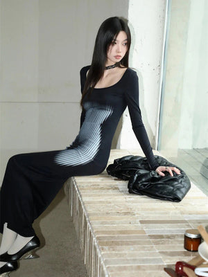 3D Body Print Maxi Dress-Mauv Studio