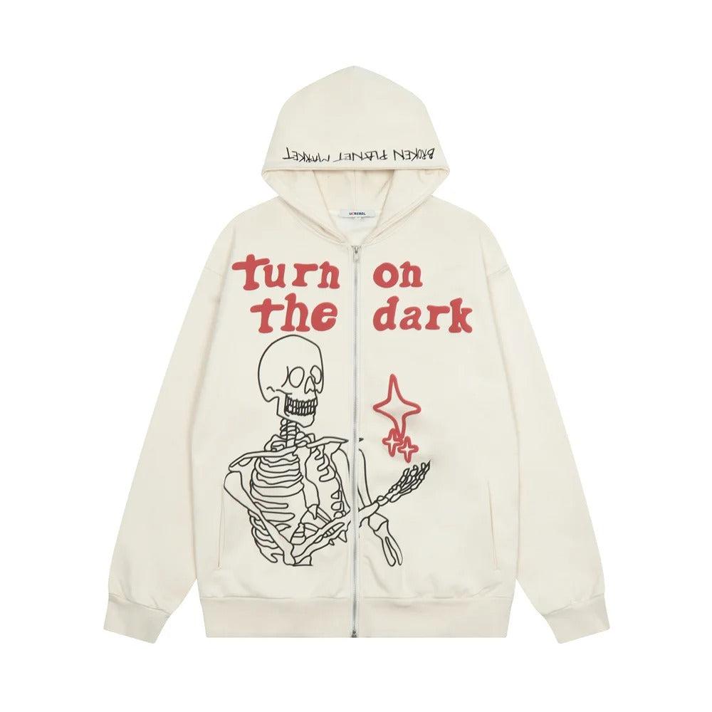 Skeleton Zip-Up Hoodie - Y2K Streetwear – MAUVSTUDIO®
