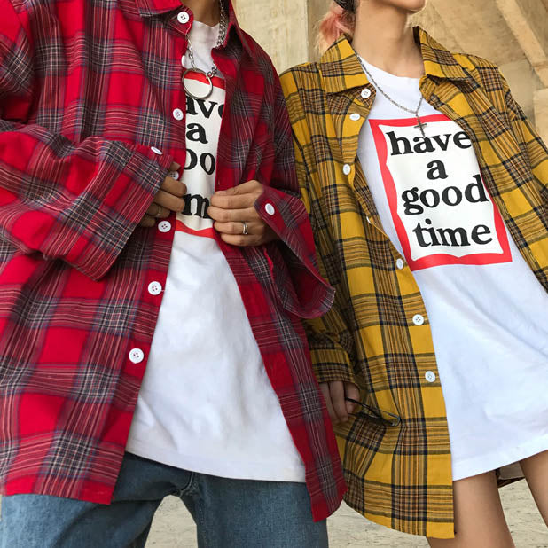90s Kids Shirt in Plaid Check-T-Shirts-MAUV STUDIO-STREETWEAR-Y2K-CLOTHING