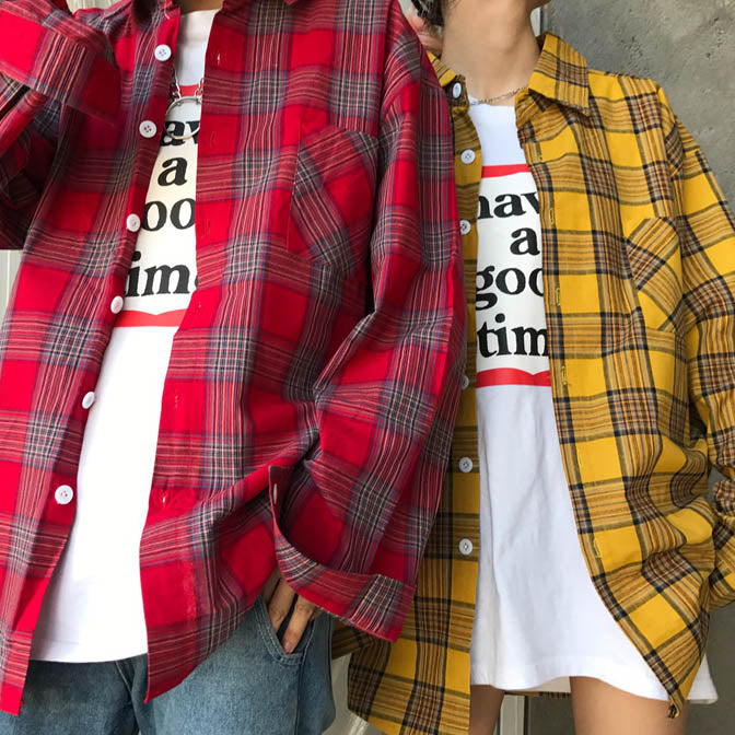 90s Kids Shirt in Plaid Check-T-Shirts-MAUV STUDIO-STREETWEAR-Y2K-CLOTHING