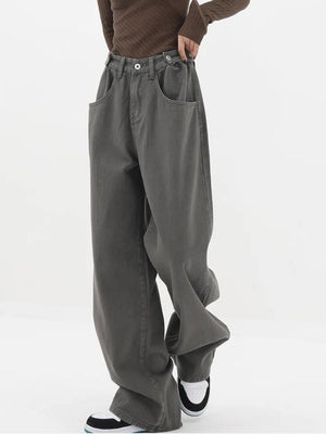 Adjustable Waist Baggy Denim Jeans-MAUV STUDIO