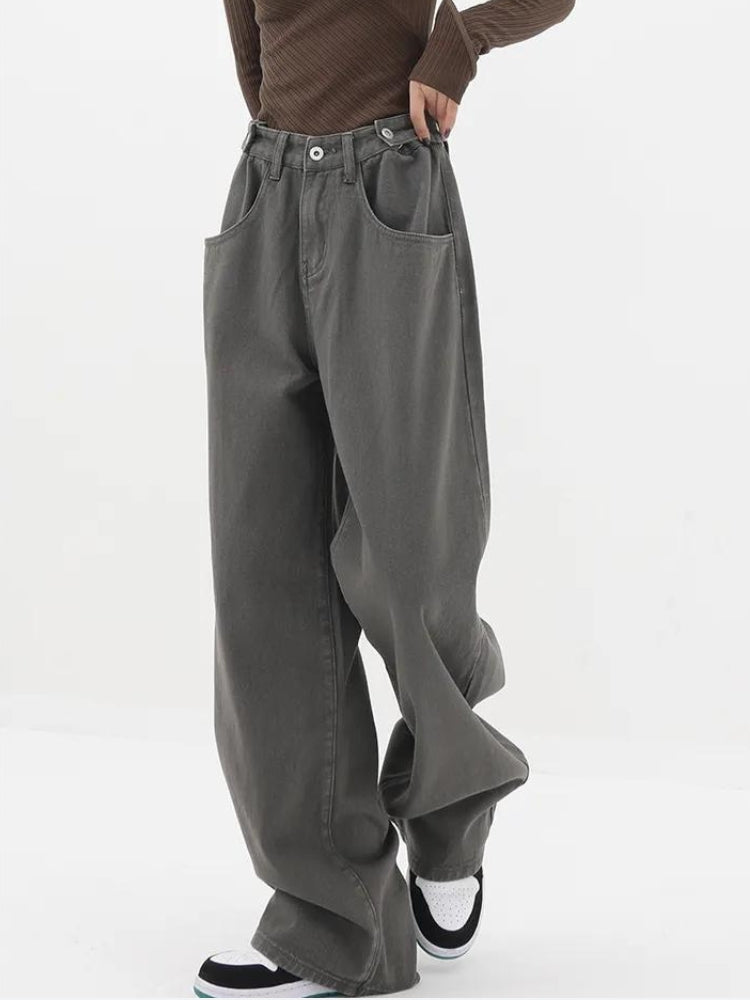 Adjustable Waist Baggy Denim Jeans-MAUV STUDIO