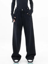 Adjustable Waist Baggy Denim Jeans-Black-S-MAUV STUDIO