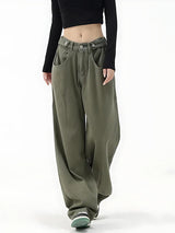 Adjustable Waist Baggy Denim Jeans-Army Green-S-MAUV STUDIO