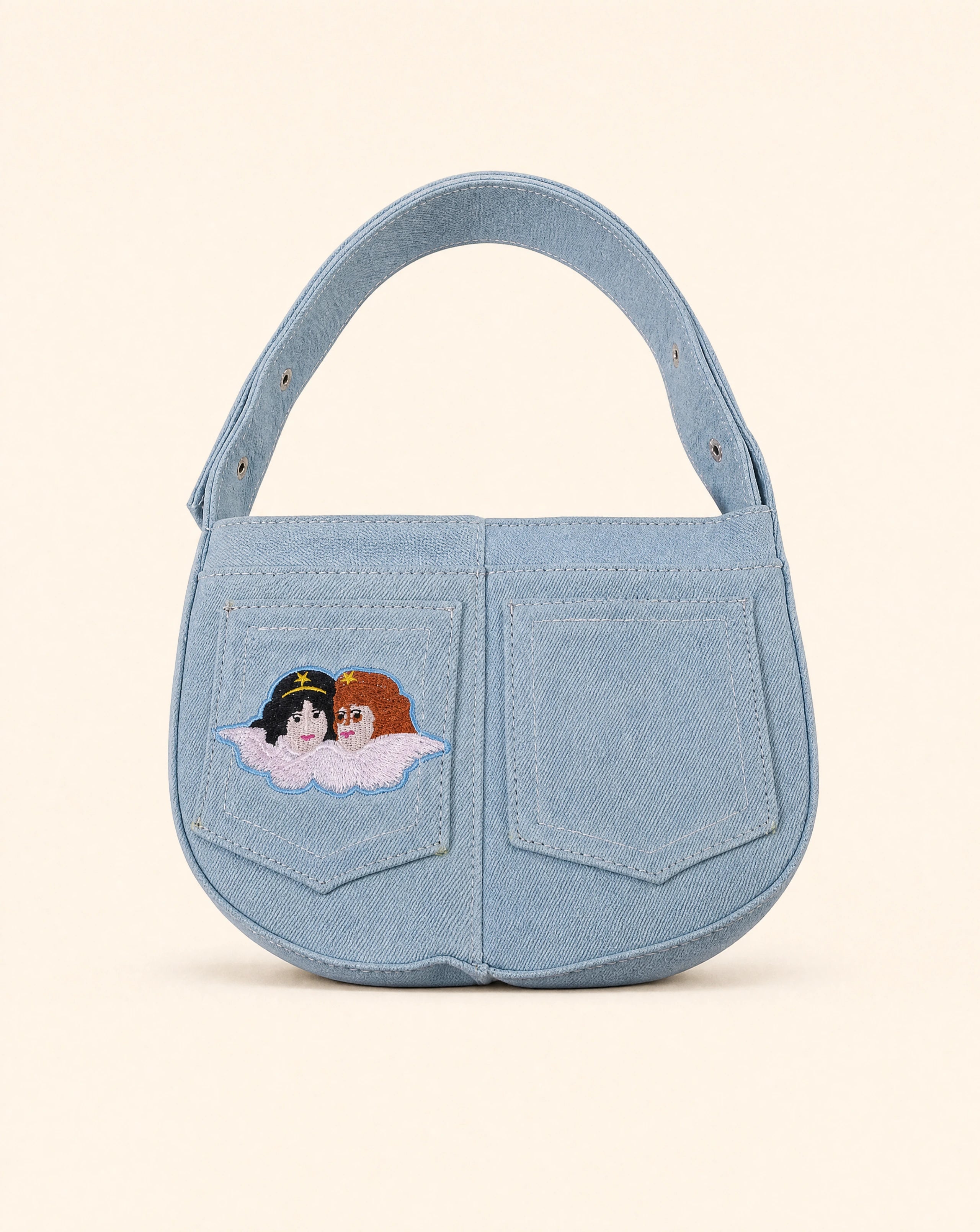 Alia | Denim stitched angel shoulder bag