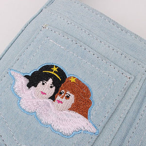 Angel Embroidery Baguette Bag-Handbags-MAUV STUDIO-STREETWEAR-Y2K-CLOTHING