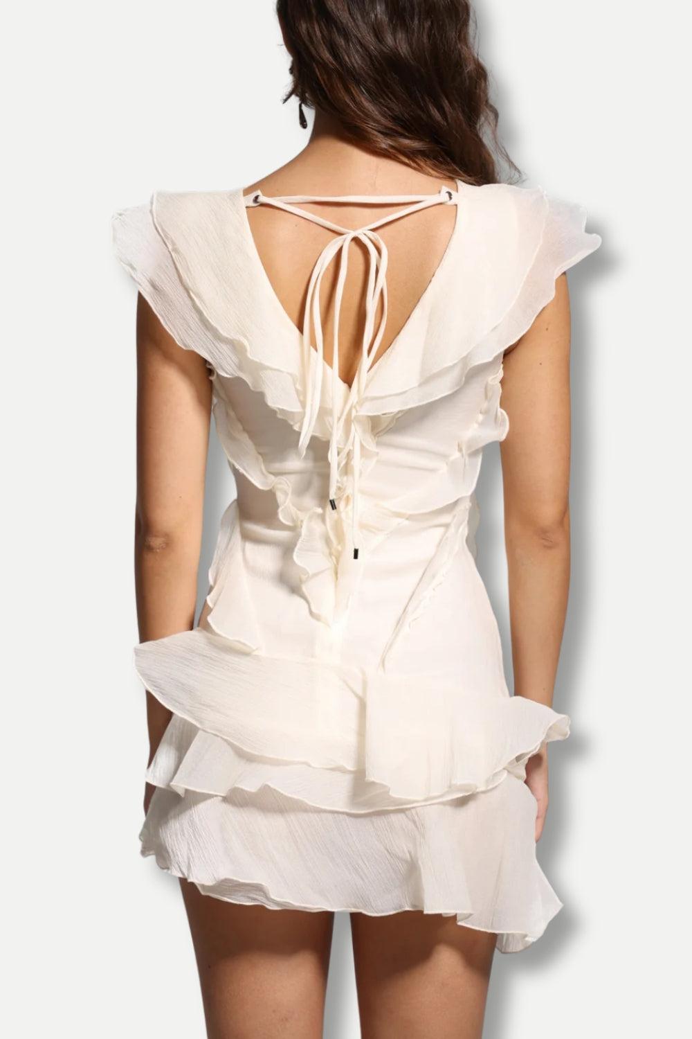 Asymmetric Ruffled Mini Dress view 2 | MAUVSTUDIO®