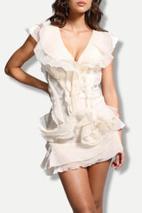 Asymmetric Ruffled Mini Dress view 10 | MAUVSTUDIO®