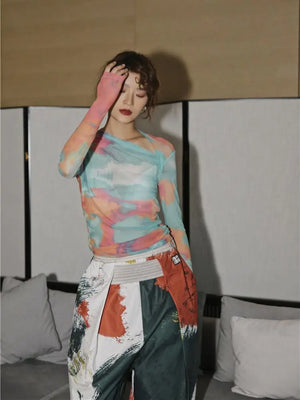 Asymmetric Tie Dye Mesh Top – MAUVSTUDIO®