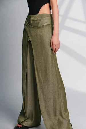 Asymmetrical Design Wide Leg Pants-Mauv Studio