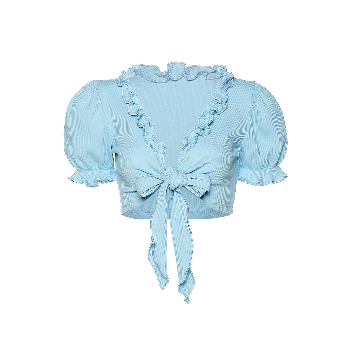 Baby Blue Knot Tie Crop Top-Crop Tops-MAUV STUDIO-STREETWEAR-Y2K-CLOTHING