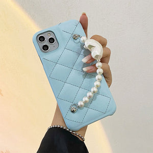 Baby Blue Pearl Chain iPhone Case-Phone Case-MAUV STUDIO-STREETWEAR-Y2K-CLOTHING