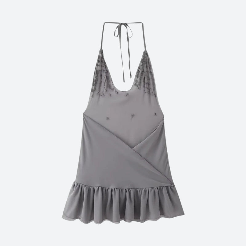 Backless Button Mini Dress view 4 | MAUVSTUDIO®