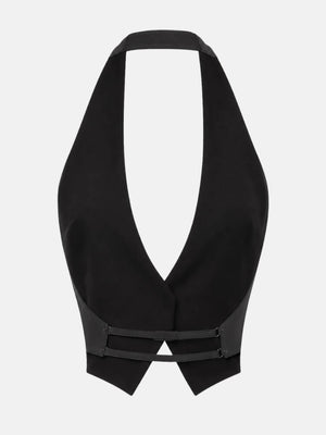 Backless Halter Vest with open back, Y2K halter top styled with low rise bottoms