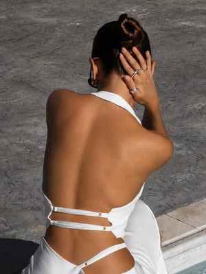 Backless Halter Vest with open back, Y2K halter top styled with low rise bottoms