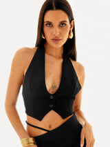 Backless Halter Vest with open back, Y2K halter top styled with low rise bottoms