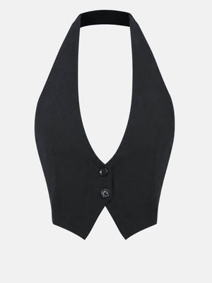 Backless Halter Vest with open back, Y2K halter top styled with low rise bottoms