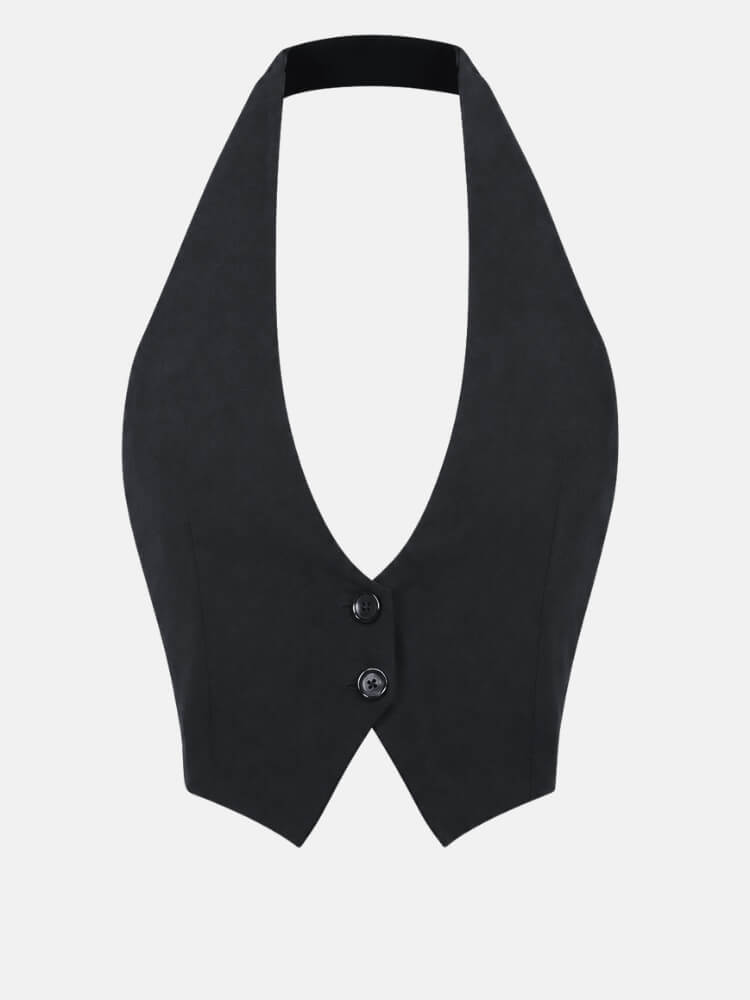 Backless Halter Vest with open back, Y2K halter top styled with low rise bottoms