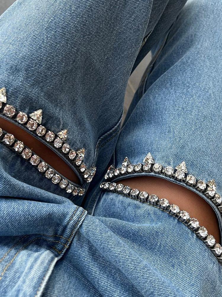 Baddie Embellished Cut-Out Jeans-MAUV STUDIO